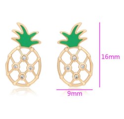 Bonitos Aretes Dama Piña Cristales Oro 14K Laminado Dorado
