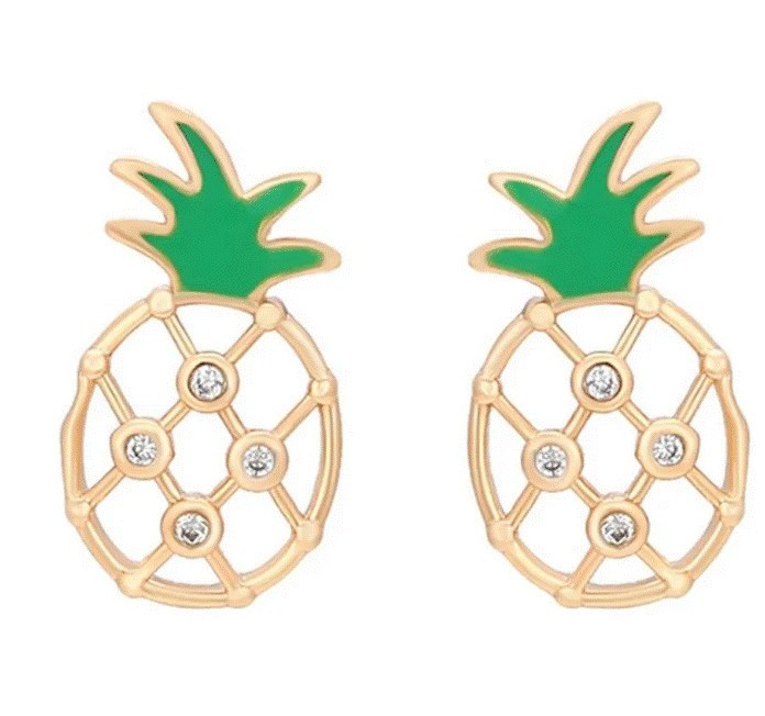 Bonitos Aretes Dama Piña Cristales Oro 14K Laminado Dorado