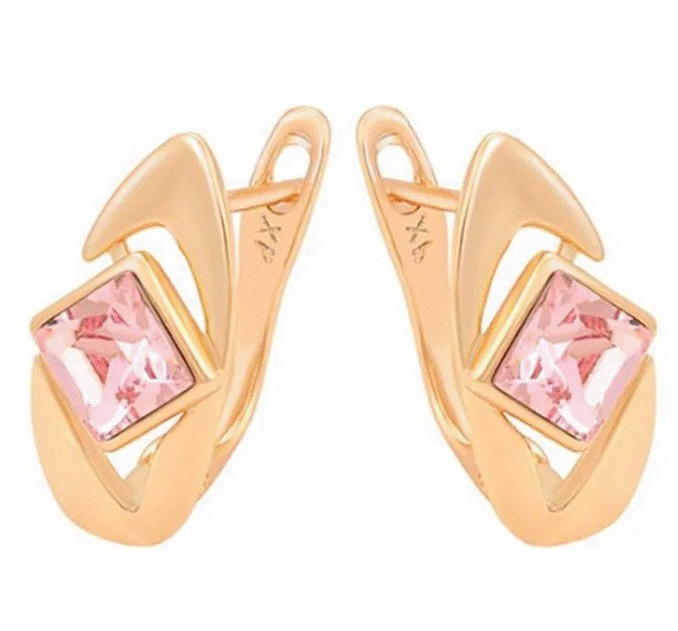 Aretes Dama Rombo Zafiro Rosa Oro Rosa 18K Laminado