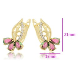 Aretes Hoja Flor Swarovski Flor Topacio Fuego Oro 14K Laminado Dorado