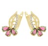 Aretes Hoja Flor Swarovski Flor Topacio Fuego Oro 14K Laminado Dorado