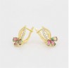 Aretes Hoja Flor Swarovski Flor Topacio Fuego Oro 14K Laminado Dorado