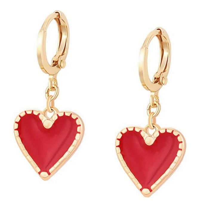 Aretes Arracadas Corazón Colgante Oro 14K Laminado Rojo