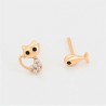 Aretes Broquel P/ Niña Gatito Pescado Cristales Oro Laminado Dorado