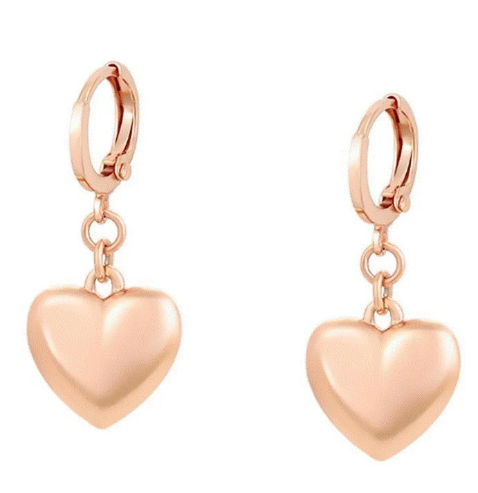 Aretes Corazón Colgante Para Dama Oro Rosa 14k Laminado