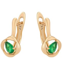 Aretes Dama Rombo Gota Esmeralda Oro 18K Laminado Dorado