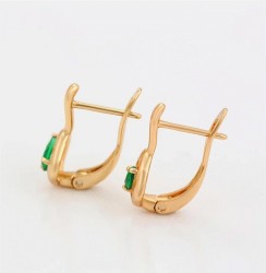 Aretes Dama Rombo Gota Esmeralda Oro 18K Laminado Dorado