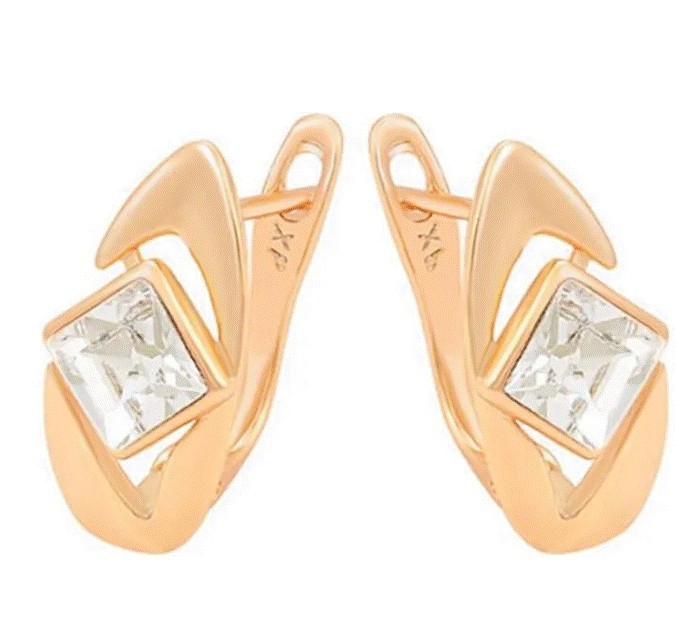 Aretes Dama Rombo Zafiro Rosa Oro Rosa 18K Laminado Blanco