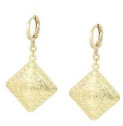 Modernos Aretes Largos Rombo Diseño Grecas Oro 14k Laminado Dorado