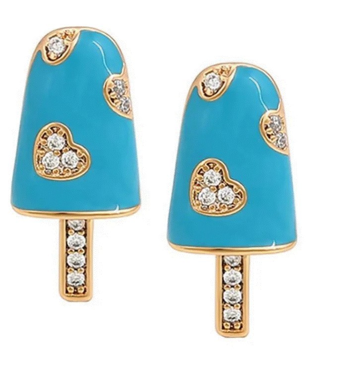 Aretes Broquel Paleta Cristales Moda Kawaii Oro 18K Laminado Dorado