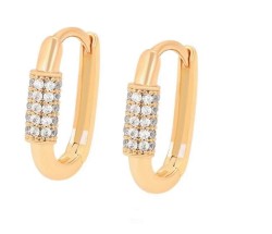 Arracadas Rectangulares Con Cristales Oro 18K Laminado Dorado