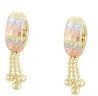 Aretes Dama Flor Largos Facetados 3 Oros 18k Laminado Multicolor