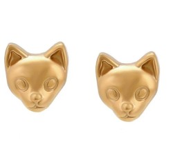 Aretes Broquel Gato Kitten Dama o Niña Oro 24K Laminado Dorado