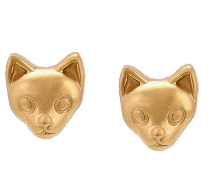 Aretes Broquel Gato Kitten Dama o Niña Oro 24K Laminado Dorado