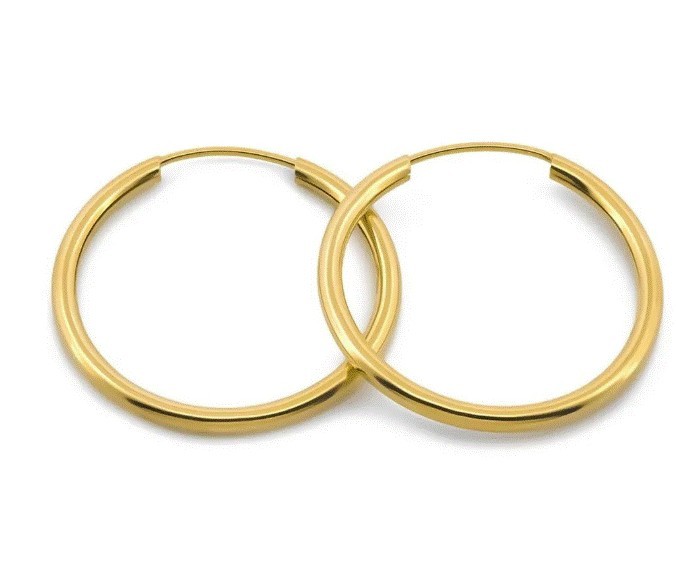 Arracadas Lisas Redondas 2.4 Cm Oro Sólido 14k