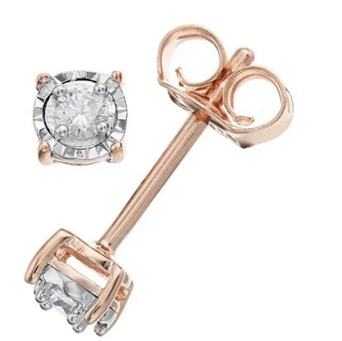 Aretes Redondo en Plata Esterlina Rosa y Diamantes Éticos 0.10ct