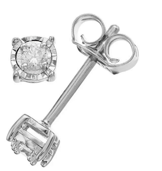 Aretes Redondo en Plata Esterlina y Diamantes Éticos 0.10ct