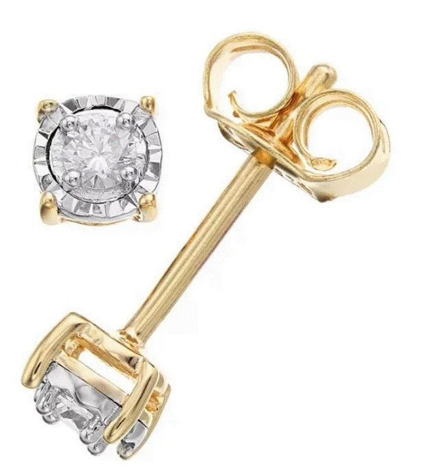 Aretes Redondo en Plata Esterlina Amarilla y Diamantes Éticos 0.10ct
