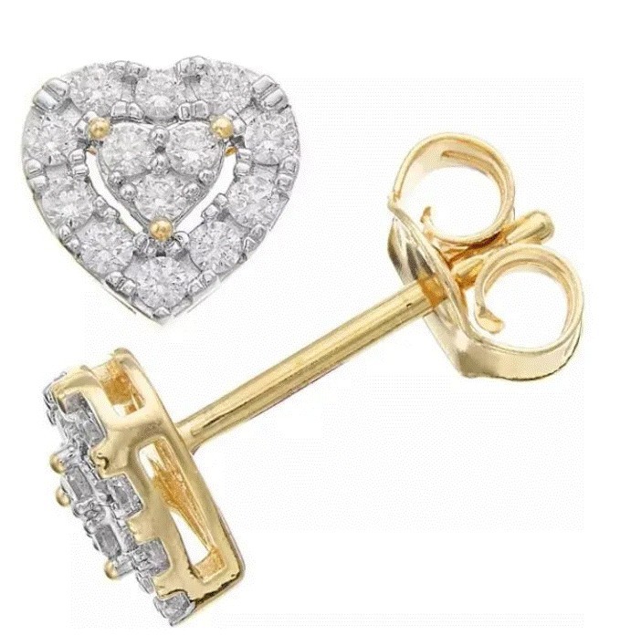 Aretes Corazón en Plata Esterlina Amarilla y Diamantes Éticos 0.25ct