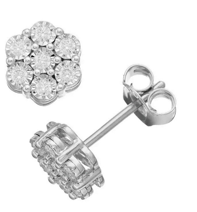 Aretes Flor en Plata Esterlina y Diamantes Éticos 0.25ct