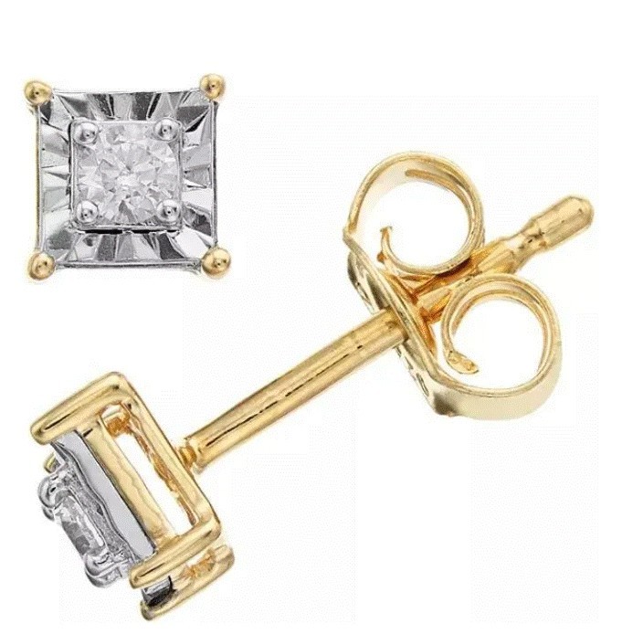 Aretes Cuadrado en Plata Esterlina Amarillo y Diamantes Éticos 0.10ct
