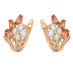Aretes Dama Racimo Flores Cristales y Topacio Oro Laminado