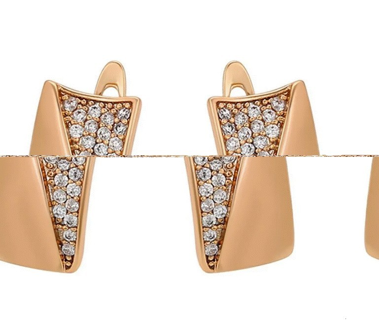 Aretes Dama Diseño Rectangular con Zirconias Oro 18K Laminado Dorado