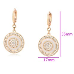 Aretes Colgantes Redondos Halo Swarovski Oro 18K Laminado Blanco Color