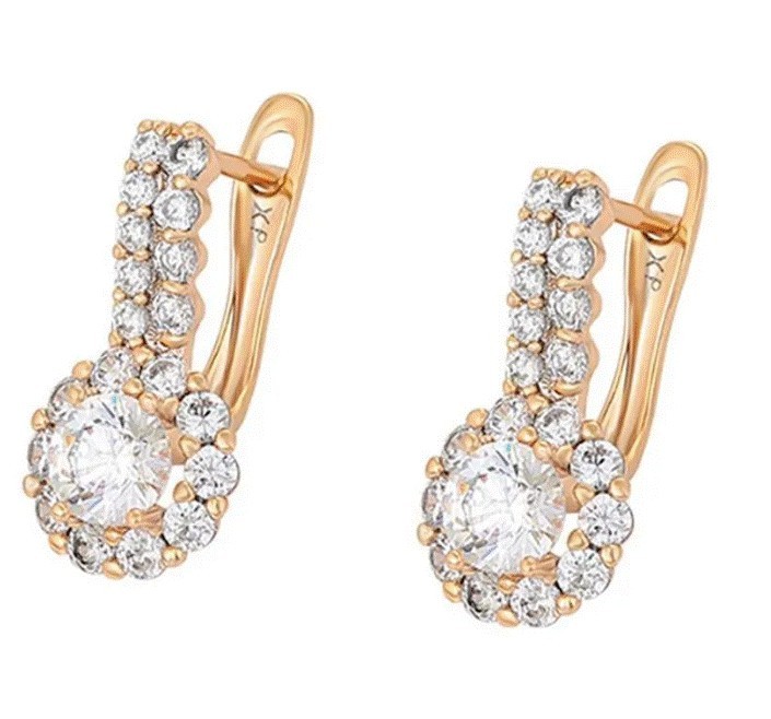 Aretes Dama Flor Roseta Zirconias Diamante Oro 14K Laminado Dorado
