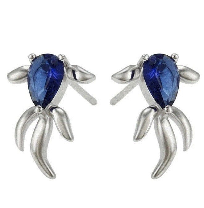 Aretes Broquel Pez Zafiro Y Rubí Oro 14k Laminado Azul