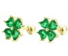 Aretes Broqueles Flor Cristales Oro 14k Laminado Bolita Niña Verde