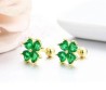 Aretes Broqueles Flor Cristales Oro 14k Laminado Bolita Niña Verde