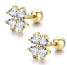 Aretes Broqueles Flor Cristales Oro 14k Laminado Bolita Niña Blanco