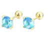 Broqueles Cristal Oro 14k Laminado Bolita Azul