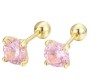 Broqueles Cristal Oro 14k Laminado Bolita Rosa