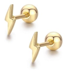 Broqueles Rayito Oro 14k Laminado Bolita Niña O Adulto Amarillo