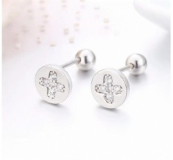 Broqueles Cruz Cristales Oro 14k Laminado Bolita Niña Adulto Blanco