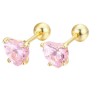 Aretes Broquel Corazón Cristales Oro 14K Laminado Bolita Niña Rosa