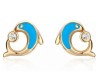 Aretes Broquel Delfin Cristal Cristal Oro 14k Laminado Azul