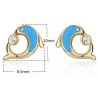Aretes Broquel Delfin Cristal Cristal Oro 14k Laminado Azul