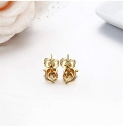 Aretes Broquel Delfin Cristal Cristal Oro 14k Laminado Rosa