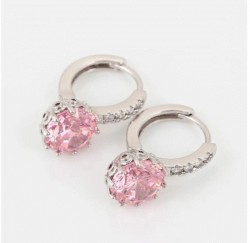 Aretes Arracadas Oro 14k Laminado Brillante Cristal Rosa