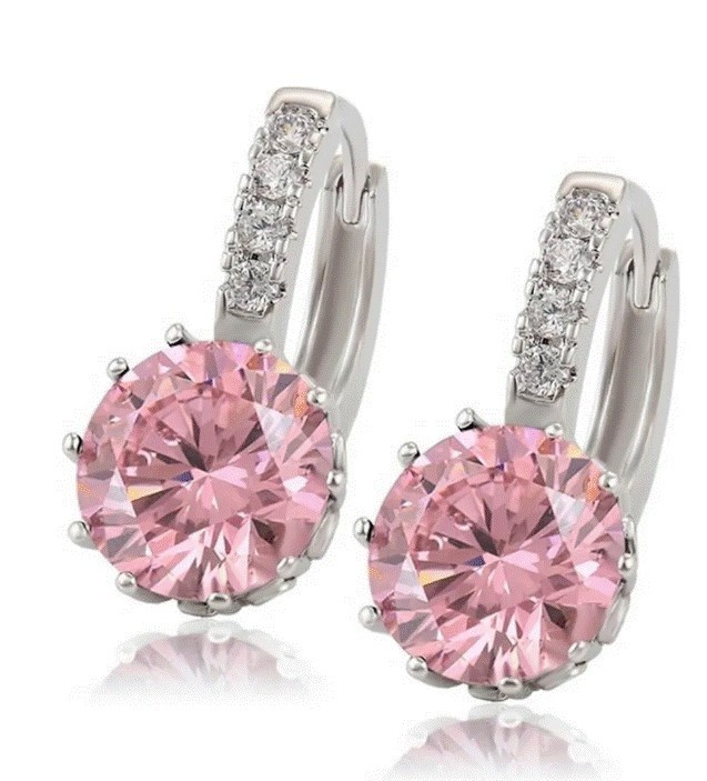 Aretes Arracadas Oro 14k Laminado Brillante Cristal Rosa