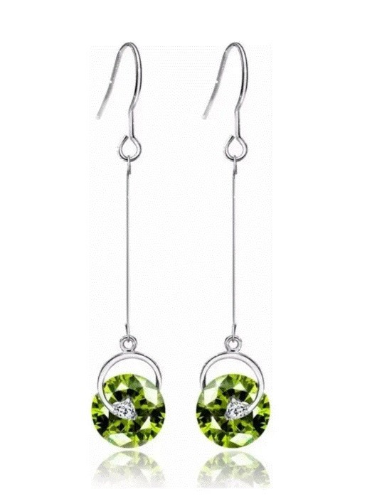Aretes Largos con Cristales Oro Laminado 18k Lam Verde