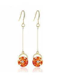Aretes Largos con Cristales Oro Laminado 18k Lam Café