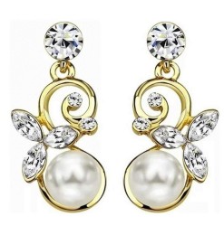 Aretes Con Perlas Y Cristales Oro 18k Laminado Dorado