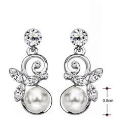 Aretes Con Perlas Y Cristales Oro 18k Laminado Blanco
