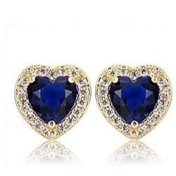 Broqueles Corazón Cristal Oro 14k Laminado Azul