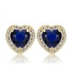 Broqueles Corazón Cristal Oro 14k Laminado Azul