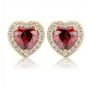 Broqueles Corazón Cristal Oro 14k Laminado Rojo